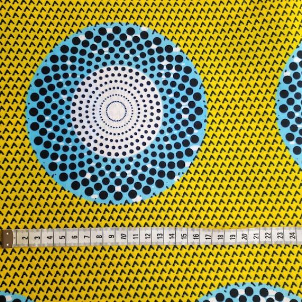 Afrikanischer Wax Print Stoff Baumwolle BLUE YELLOW CIRCLE